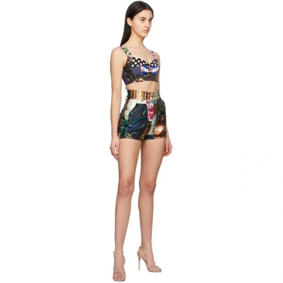 Dolce & Gabbana Patchwork Drill Brocade Bustier Top and Culotte Shorts Briefs - Picture 6 of 16